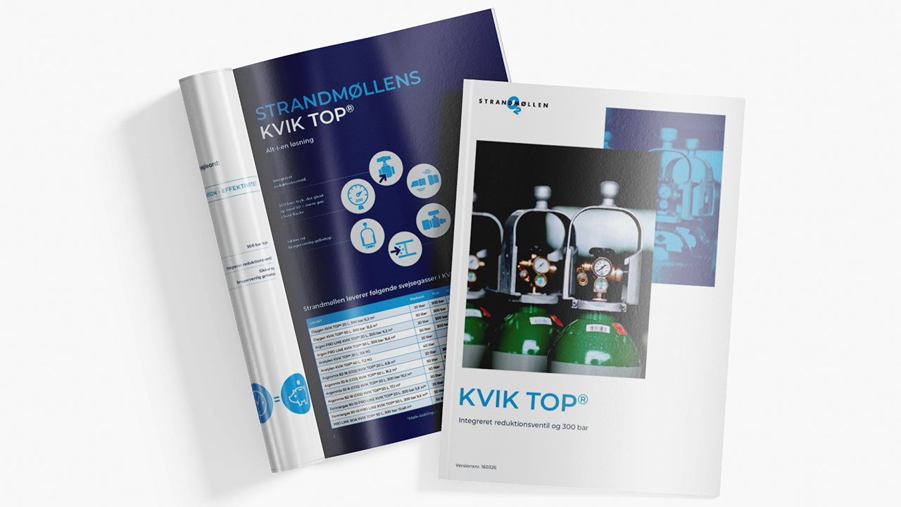 En brochure om kviktop som er en ventil til gasflasker, let og effektiv gas flaske 